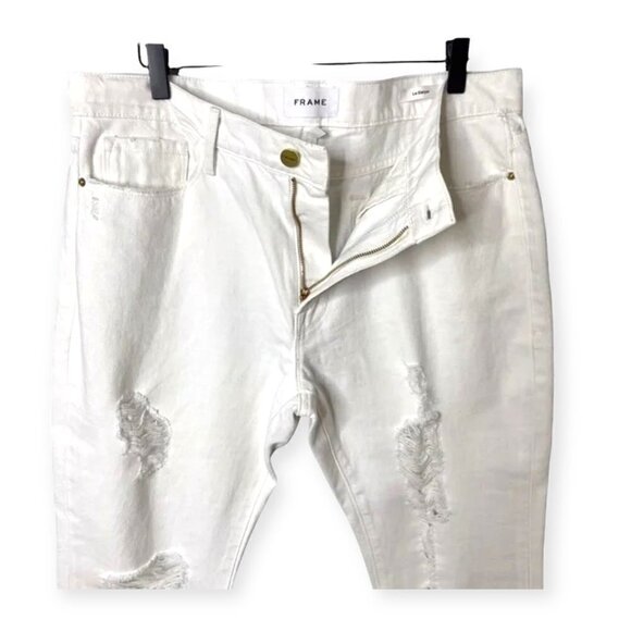 Frame Le Garçon Distressed Ankle Mid Rise Straight Fit Jeans White Size 30 - Picture 7 of 7
